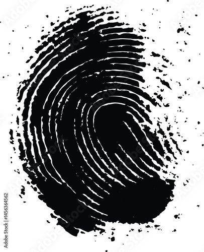 black fingerprint isolated on white background. Silhouette of finger print white background. Fingerprint isolated on transparent or white background,	