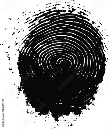 black fingerprint isolated on white background. Silhouette of finger print white background. Fingerprint isolated on transparent or white background,	
