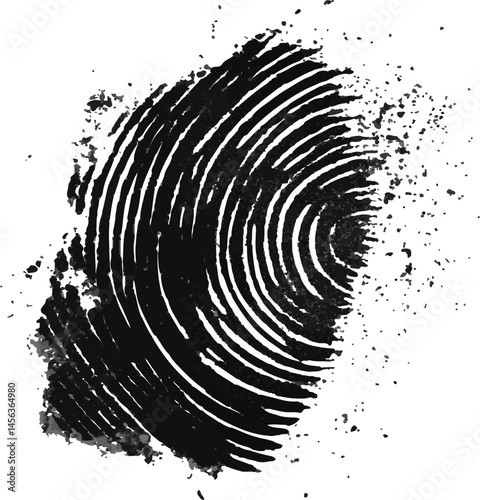  Vector black fingerprint white background. Black fingerprint isolated on transparent or white background,	
