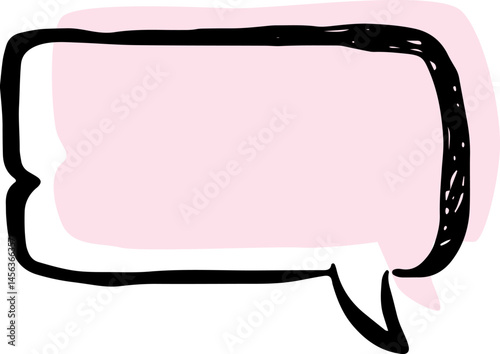 one speech bubble with thick lines and offset pink fill hand drawn with black lines