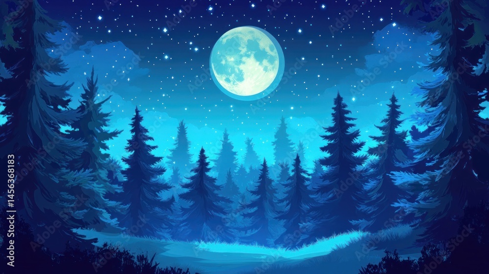 Fototapeta premium Enchanted Moonlight Forest: A Serene Night in the Woods