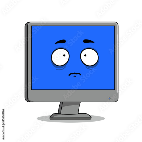 Sad computer monitor character expressing office struggles for sticker pack