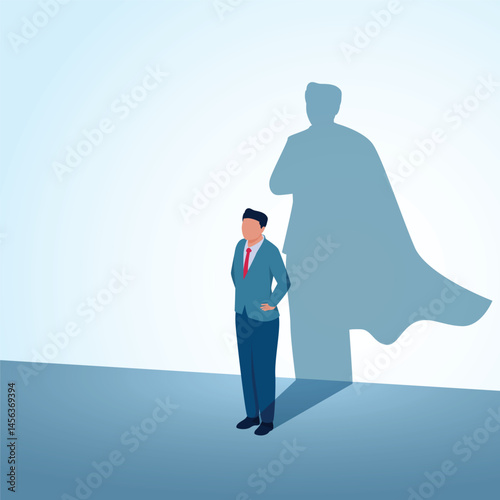 The image of a man standing as a hero standing with a cape. A metaphorical illustration of self-belief, optimism and confidence.