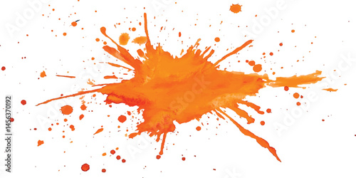 Isolated orange paint splatter on white background. Orange stroke of paint isolated on transparent background. Watercolor orange cloud with splatter texture on transparent background. 