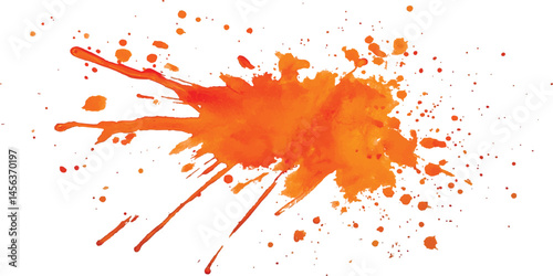 Isolated orange paint splatter on white background. Orange stroke of paint isolated on transparent background. Watercolor orange cloud with splatter texture on transparent background. 