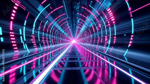 Glowing Tunnel of Light in Futuristic Digital Space