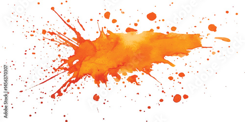Isolated orange paint splatter on white background. Orange stroke of paint isolated on transparent background. Watercolor orange cloud with splatter texture on transparent background. 