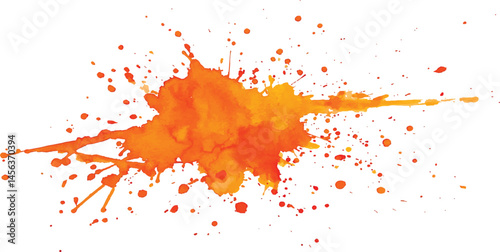 Isolated orange paint splatter on white background. Orange stroke of paint isolated on transparent background. Watercolor orange cloud with splatter texture on transparent background. 