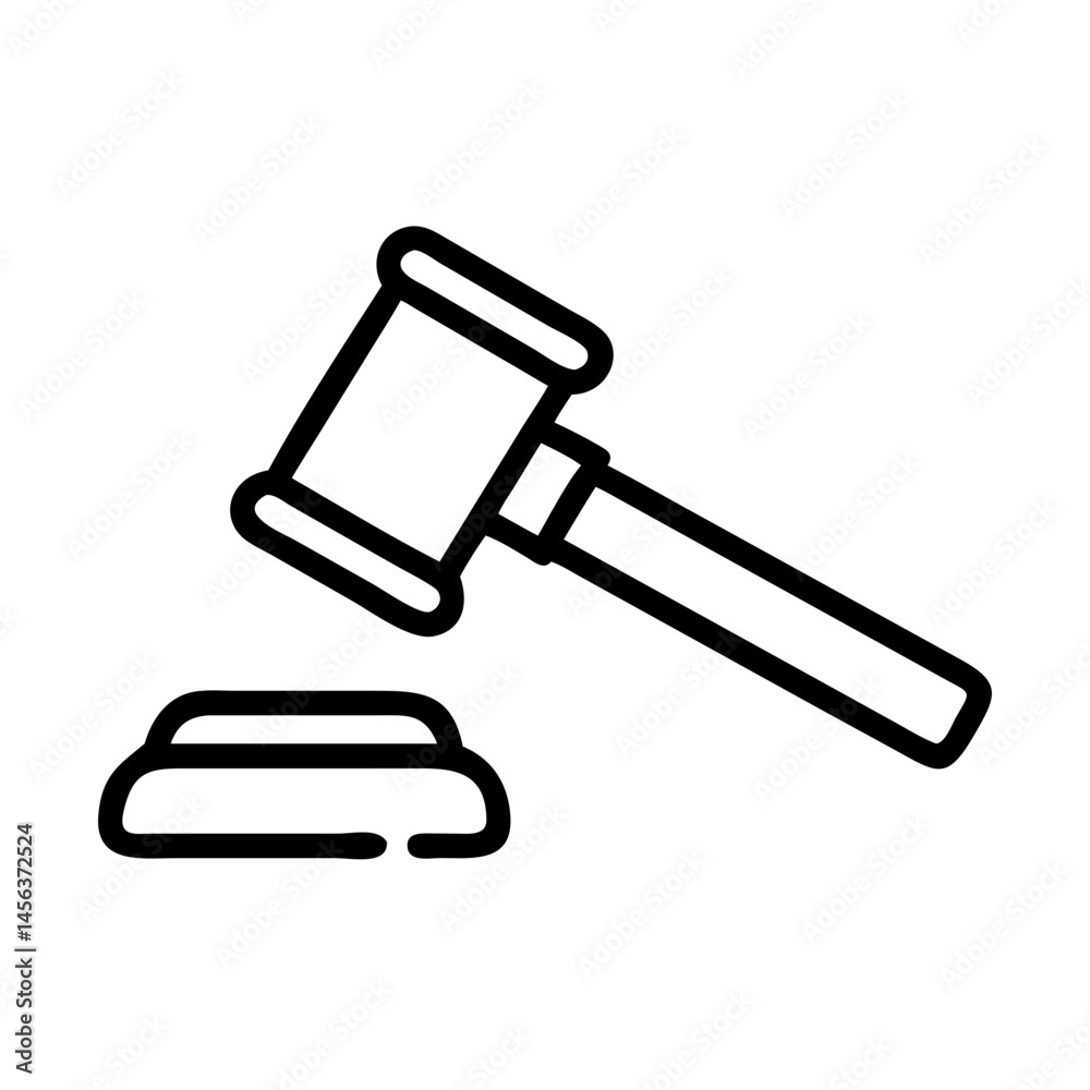 Icon of a judge's gavel striking a sounding block - a symbol of a court decision in a minimalist outline style Icon of a judge's gavel striking a sounding block - a symbol of a court decision in a minimalist outline style