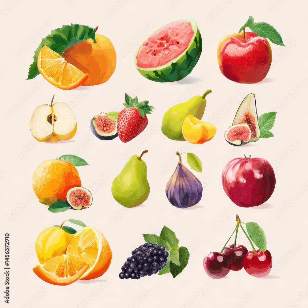 Vibrant Fresh Fruit Collection Featuring Watermelon, Apples, Oranges, Berries, and More in a Beautiful Arrangement for Healthy Lifestyle Concepts Vibrant Fresh Fruit Collection Featuring Watermelon, Apples, Oranges, Berries, and More in a Beautiful Arrangement for Healthy Lifestyle Concepts