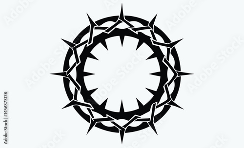 Crown of thorns silhouette, Crown of thorns icon vector, Circle frame from plant branches with thorns, Vector illustration