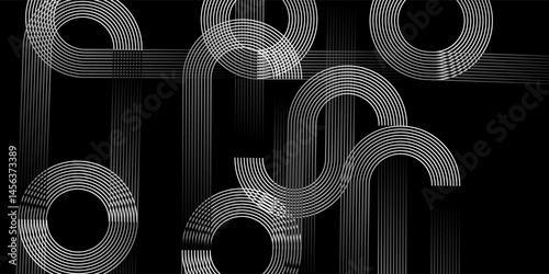 Wallpaper Mural Abstract black and white retro pattern with white lines on a black background. Curved parallel lines. Torontodigital.ca