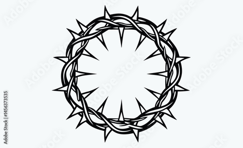 Crown of thorns silhouette, Crown of thorns icon vector, Circle frame from plant branches with thorns, Vector illustration
