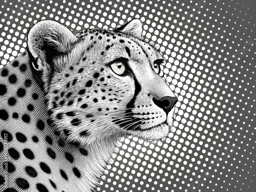 A wild, spotted feline predator, a Panthera like a jaguar or snow leopard, with intense eyes and black fur, hunts in its nature