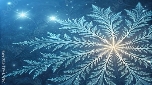 Ice fractal abstract background with shining light.