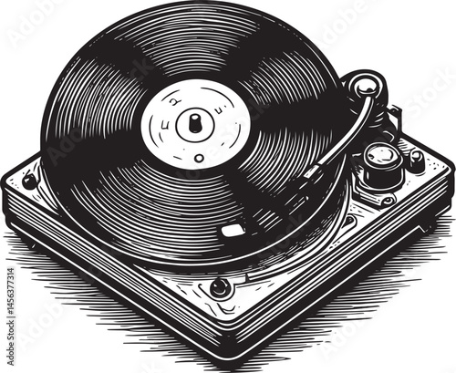 vintage record player hand drawn vector illustration