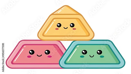 Layered polygon shapes with cute vector outlines.