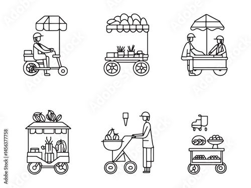 Street Vendor Selling Snacks and Street Food in Market