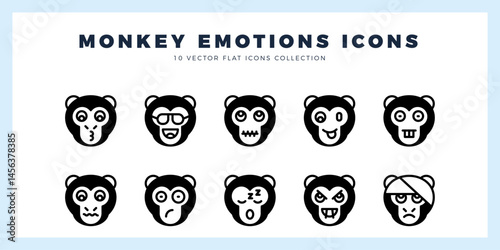 10 Monkey Emoticon Lineal Fill icon pack. vector illustration.