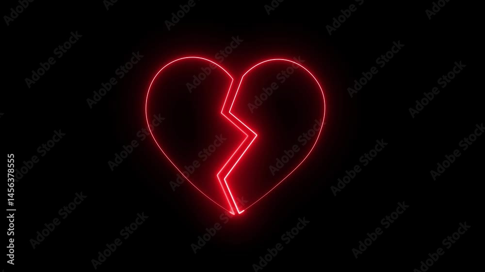 Neon Heart  Broken animation of broken neon heart 4k on black background, Broken heart animation, Concept of unrequited love, broken heart neon animation Neon broken line heart divorce icon isolated