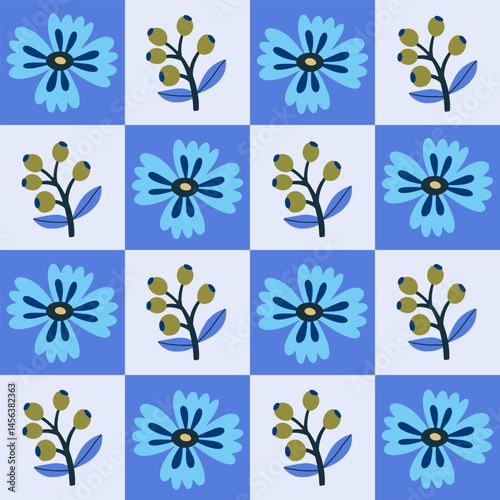 seamless pattern with flowers on a blue background