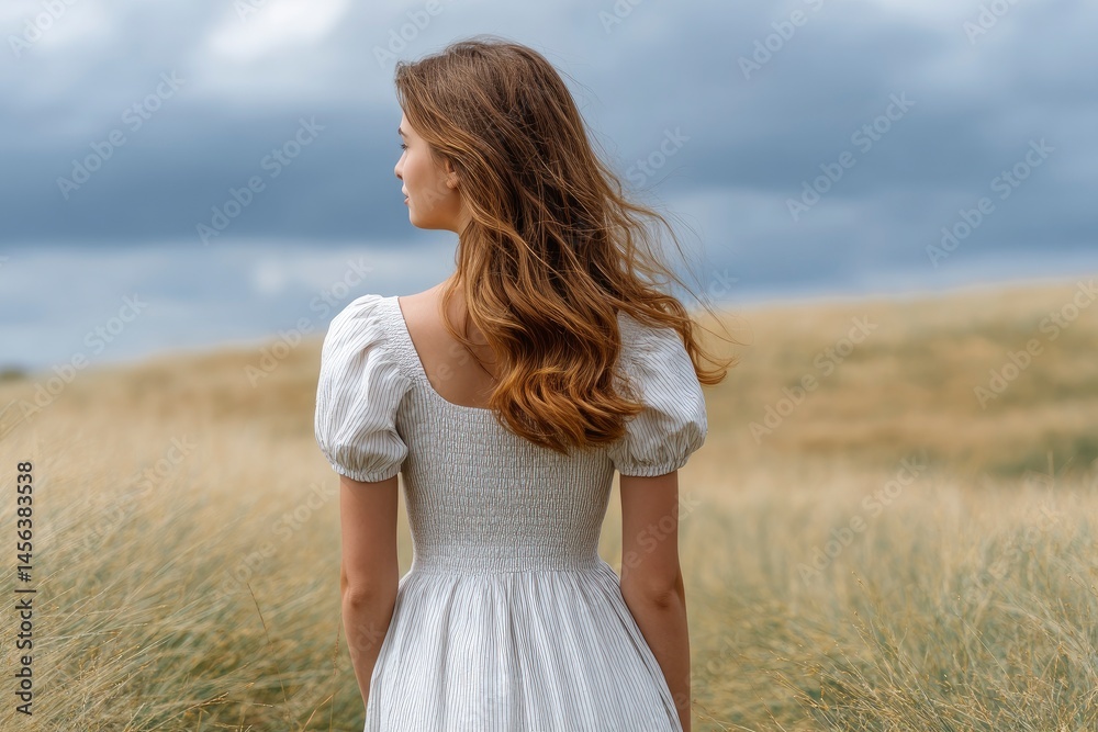 Woman in Dress Standing in Field Woman in Dress Standing in Field
