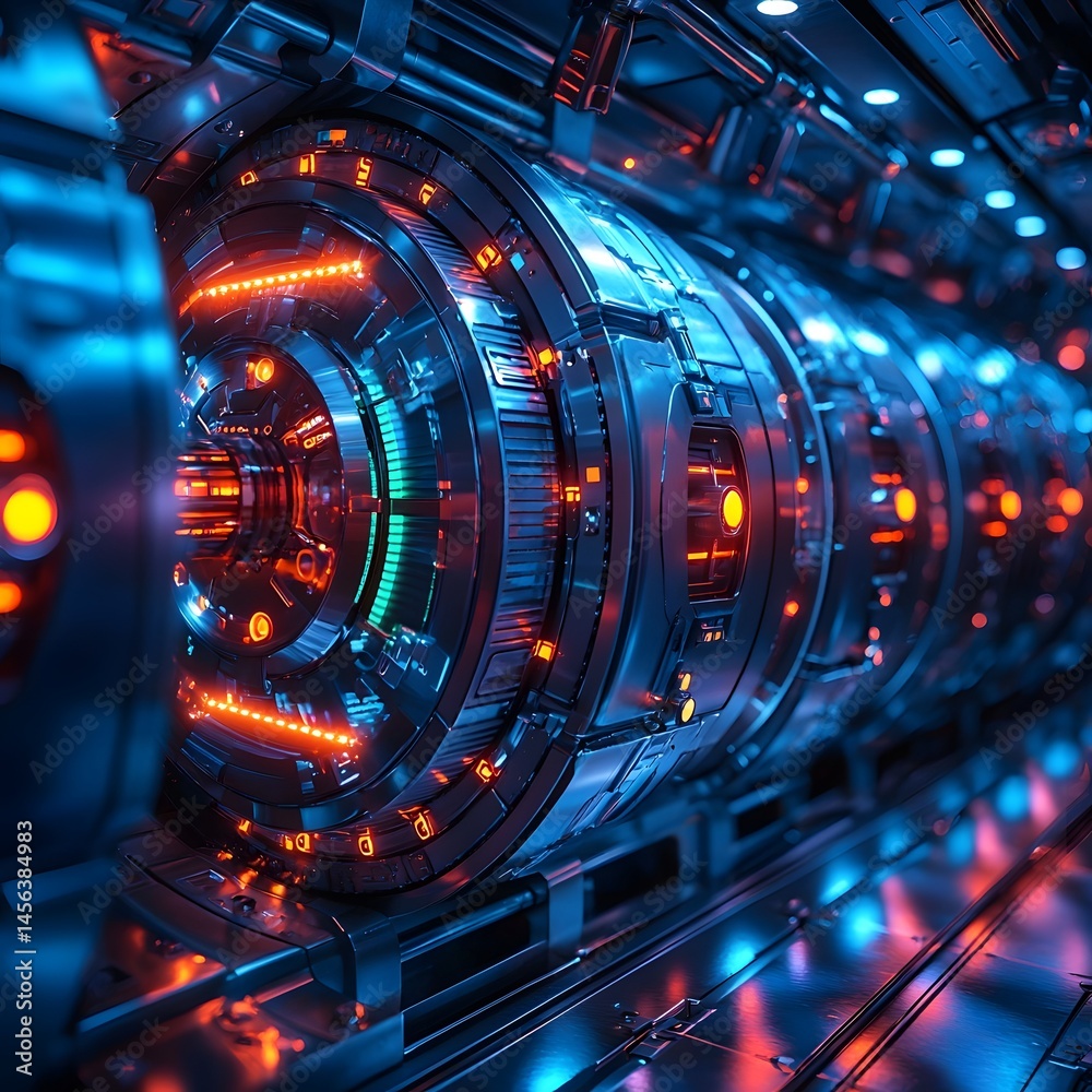 Obraz premium Futuristic high tech banking system with glowing circuits and lights