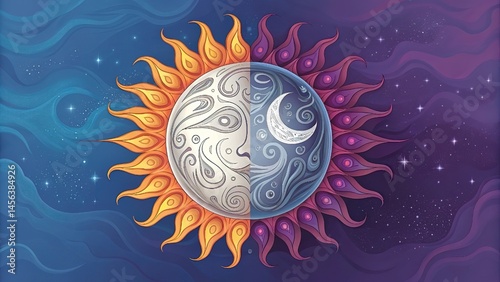 Surreal abstract sun and moon shapes in vector art.