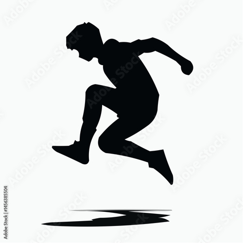 Icon of a boy jumping playfully against a minimalistic background  
