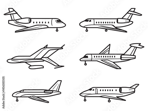 Stylish Private Jet Flying in Clean Line Art Style