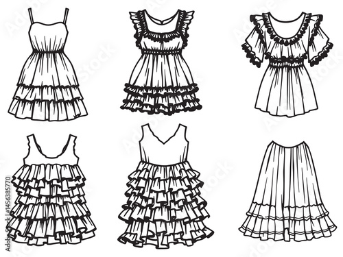 stylish ruffle dress sketch vector fashion illustration drawing