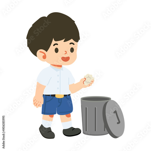 Cartoon Boy Disposing of Trash