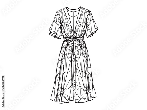 Stylish Sheer Dress Outline with Soft Drapes and Flowing Lines
