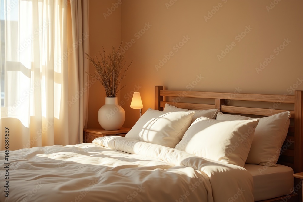 Fototapeta premium Cozy bedroom bathed in sunlight