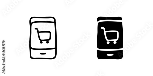 Vector icon set featuring shopping app symbols, ideal for e commerce and technology designs.