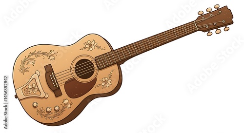 vector cartoon comic vintage classic guitar white background