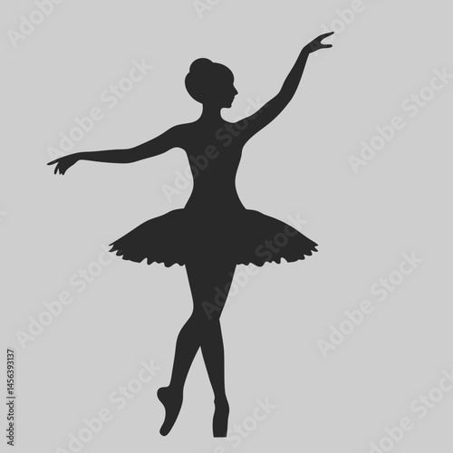Elegant ballerina silhouette graceful pose pointe shoes simple black design minimalist art ballet dancer elegant figure