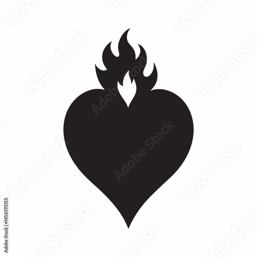 Sacred Heart Flaming Heart Religious Symbol Black and White Simple Icon Vector Graphic Faith Spirituality Christian Art