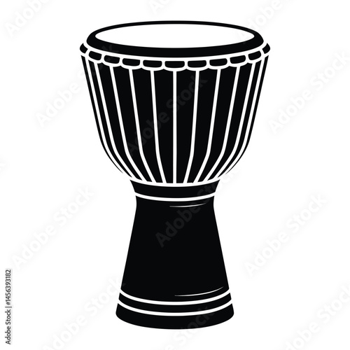 Djembe hand drum Silhouette, Vector, Illustration, Icon, Logo, White Background.