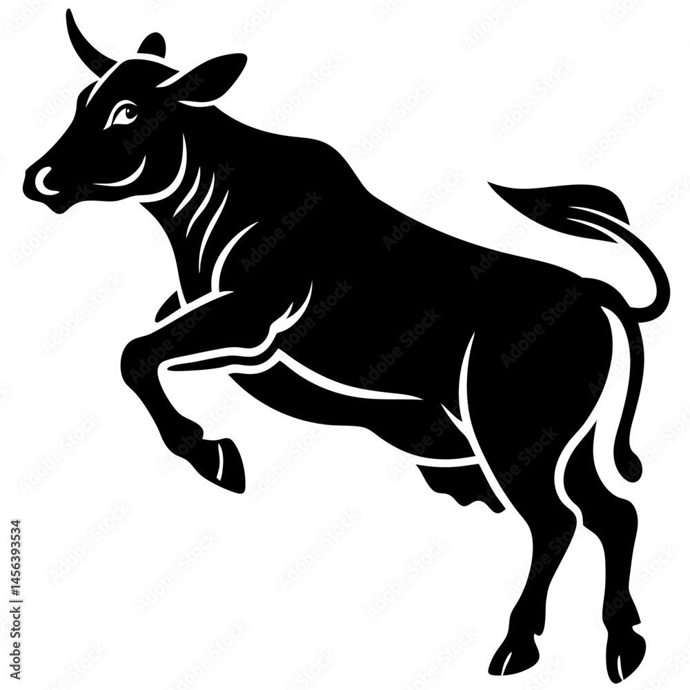 Obraz premium Powerful Black Bull Silhouette Leaping with Energy Bold Graphic Design Striking Vector Illustration Simple Clean Style