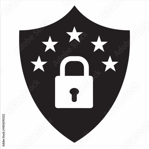 Secure your data with top notch encryption Shield icon with lock and stars represents ultimate protection simple design