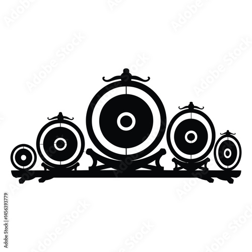 Gamelan gong set Silhouette, Vector, Illustration, Icon, Logo, White Background.