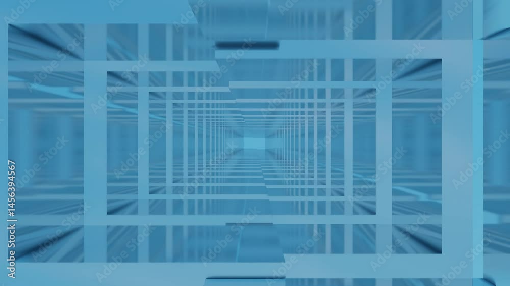 endless forward movement inside abstract light blue tunnel of straight lines. 3d render looped animation
