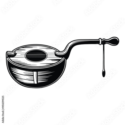 Hurdy-gurdy crank Silhouette, Vector, Illustration, Icon, Logo, White Background.