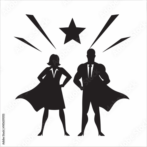 Powerful business superhero silhouettes dynamic shapes strong contrast bold graphic design elegant style minimalist art
