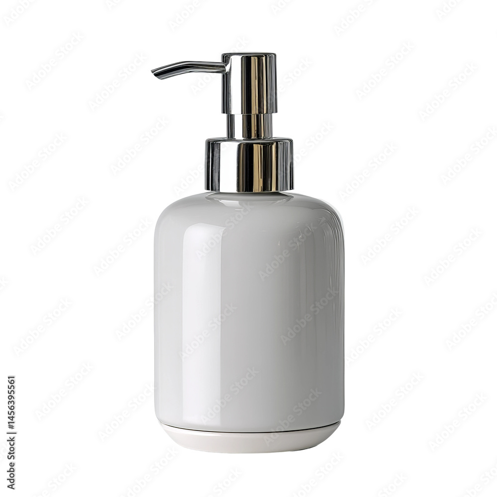 Grey ceramic soap dispenser with chrome pump. Modern and elegant design for bathroom or kitchen. Grey ceramic soap dispenser with chrome pump. Modern and elegant design for bathroom or kitchen.