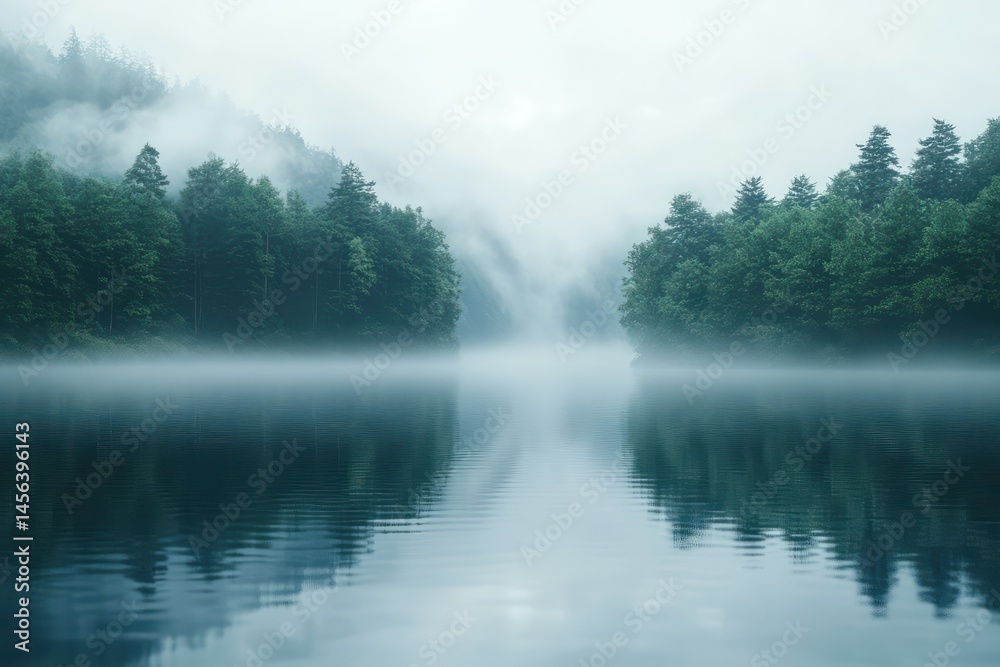 Fototapeta premium Misty forest lake landscape