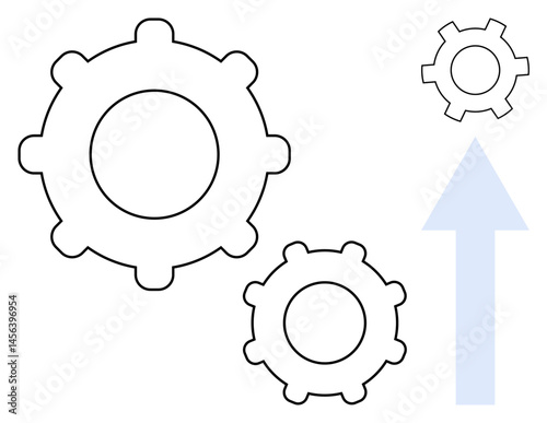 Three gearwheels and an upward-facing arrow emphasize progress, teamwork, mechanisms, and development. Ideal for innovation, automation, productivity, strategy, and simple landing page