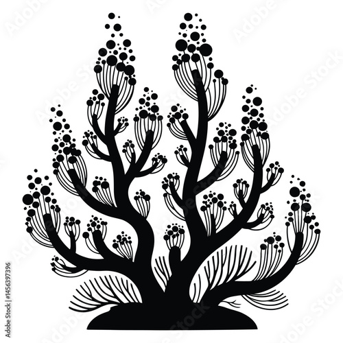 Coral spawning event Silhouette, Vector, Illustration, Icon, Logo, White Background.
