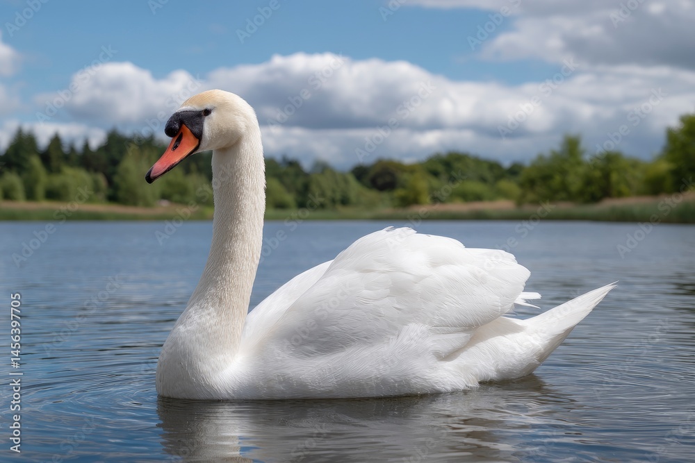 Fototapeta premium White Swan on Lake Water